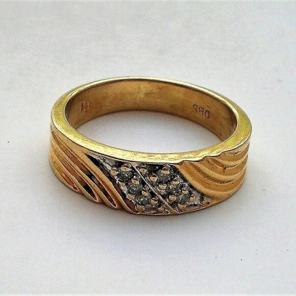 Vintage Designer Solid 14K Yellow Gold Diamond Cluster Wedding RING BAND P - Picture 3 of 9